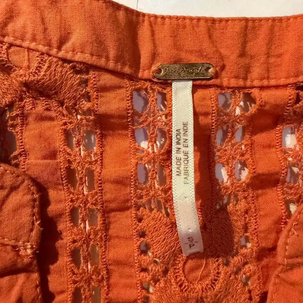 Free People Orange Lace Boho Babydoll Tank Top, Size Small - Picture 3 of 3